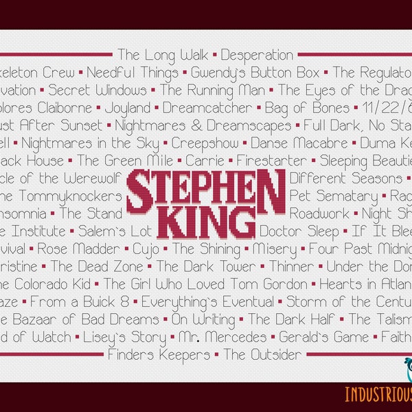 Stephen King Published Works Cross Stitch Pattern | INSTANT DOWNLOAD