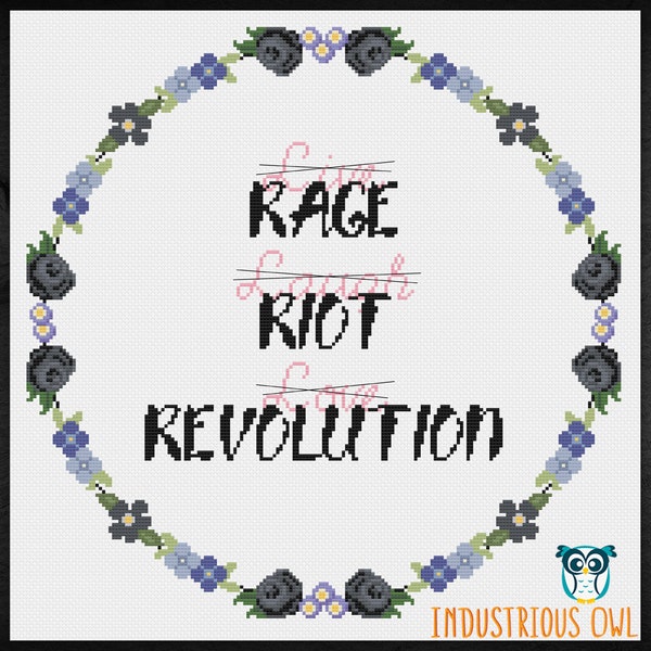 Rage, Riot, Revolution (Live, Laugh, Love) Cross Stitch Pattern PDF | INSTANT DOWNLOAD