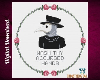 Plague Doctor "Wash Thy Accursed Hands" PDF Cross Stitch Pattern | INSTANT DOWNLOAD