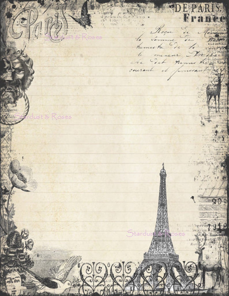 Printable JOURNAL PAGE Original Paris Stationery DOWNLOAD Etsy