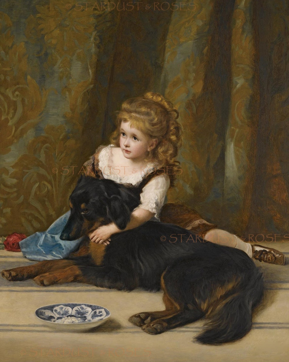 ANTIQUE Art Print DOWNLOAD Beautiful Girl & DoG INSTANT | Etsy