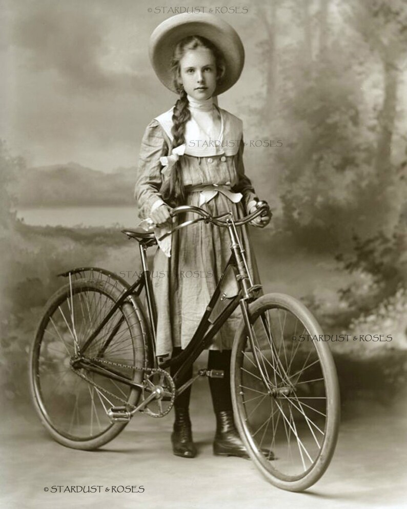 ANTIQUE Photo DOWNLOAD Darling Girl with Bicycle Vintage Junk Journal Altered Art to Frame Scrapbooking   no670 Instant DIGITAL Print