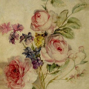 ANTIQUE Floral Art DOWNLOAD - INSTANT Digital Vintage Painting 1700s Flowers Junk Journal Roses Altered Art Home Decor Wall Art Frame NO2450