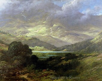 ANTIQUE Art Print Scotland Highlands - INSTANT Digital DOWNLOAD - 1800s Landscape Vintage Painting Journal Altered Art Frame Crafts no4959