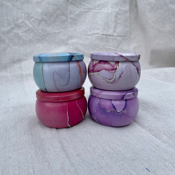 Empty Tin Container, Set of Four, 4.4oz each, for Candles, Herbs, Spices, Tea, Coffee, Beads, Favours, Decoration - Marble Design