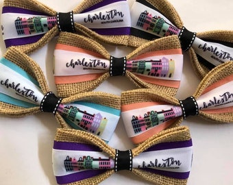 Charleston Dog Bow Tie, burlap bow tie, South Carolina dog bow tie, Rainbow Row Bow Tie