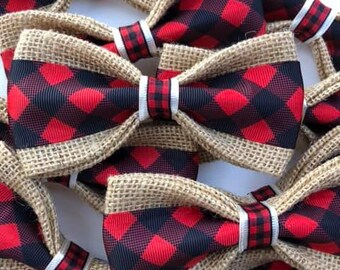 Buffalo Plaid Burlap Dog Bow Tie