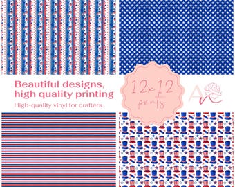 Party In The USA Vinyl Sheets: Patriotic Themed Heat Transfer or Adhesive, 12x12 Inch