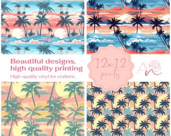 Hawaiian Tropics Vinyl Sheets: Summer Island Vibes Heat Transfer or Adhesive, 12x12 Inch