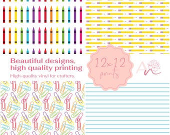 Back to School Vinyl Sheets, Patterned HTV & Adhesive (12x12 Inches)