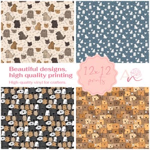 May include: Four digital paper designs featuring a repeating pattern of cartoon dogs in various colors and poses. The designs are labeled "12x12 prints".