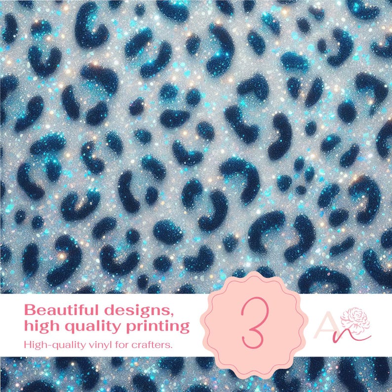 Pode incluir: Vinil azul e branco com glitter com um padr&atilde;o de estampa de leopardo.  Belos designs, impress&atilde;o de alta qualidade. Vinil de alta qualidade para artesanos.