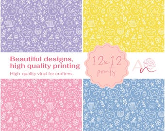 Easter Bunny Vinyl Sheets, Patterned HTV or Adhesive (12x12 inch)
