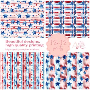 Patriotic Patterned Craft Vinyl & HTV; USA Print Vinyl; Bright Printed HTV; Patterned Heat Transfer Vinyl Sheets