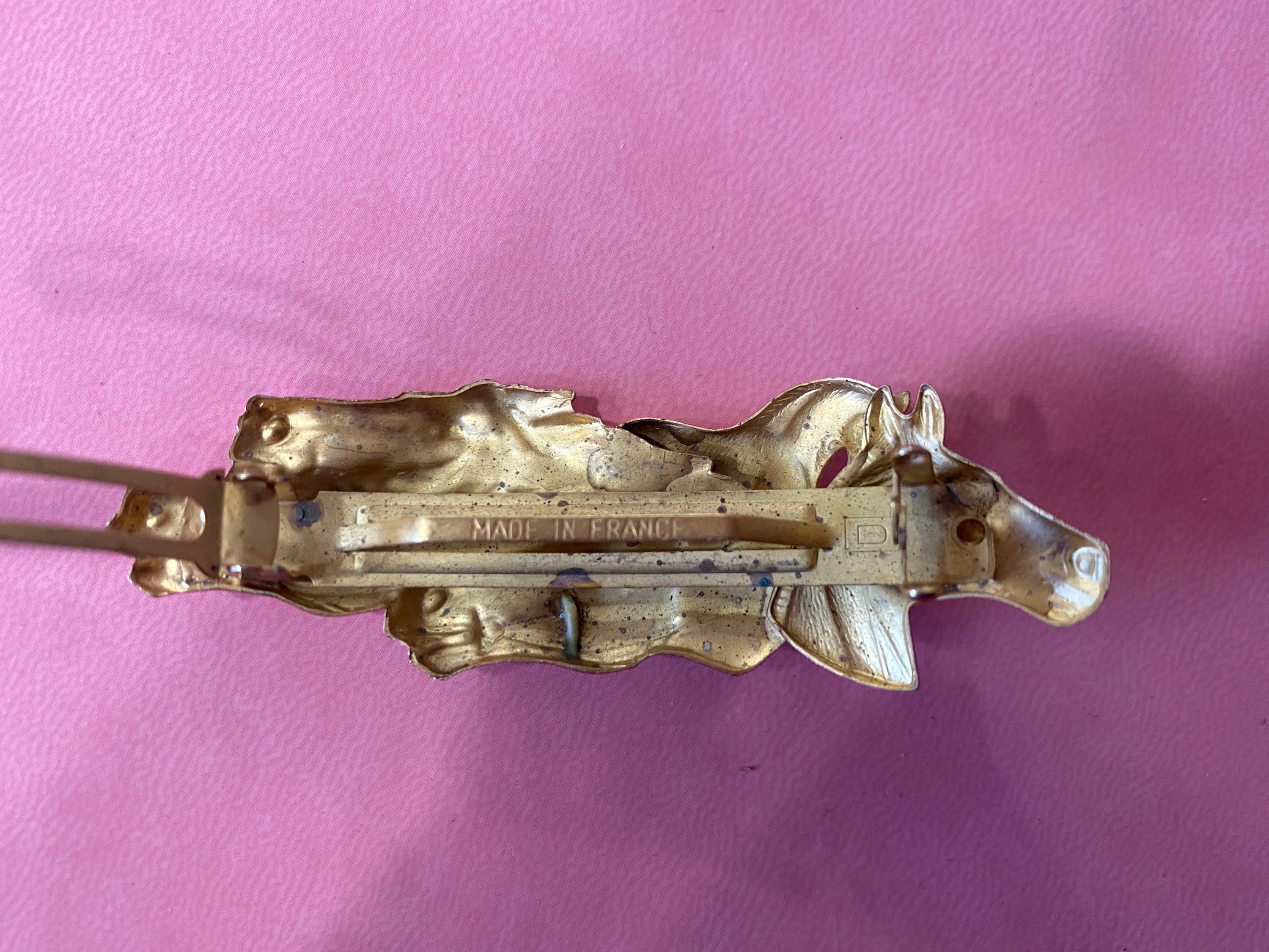 Vintage brass barrette, 4 inches long featuring four horses Vintage Brass Coat Rack With Horse Head Mounts #118100  main image 4