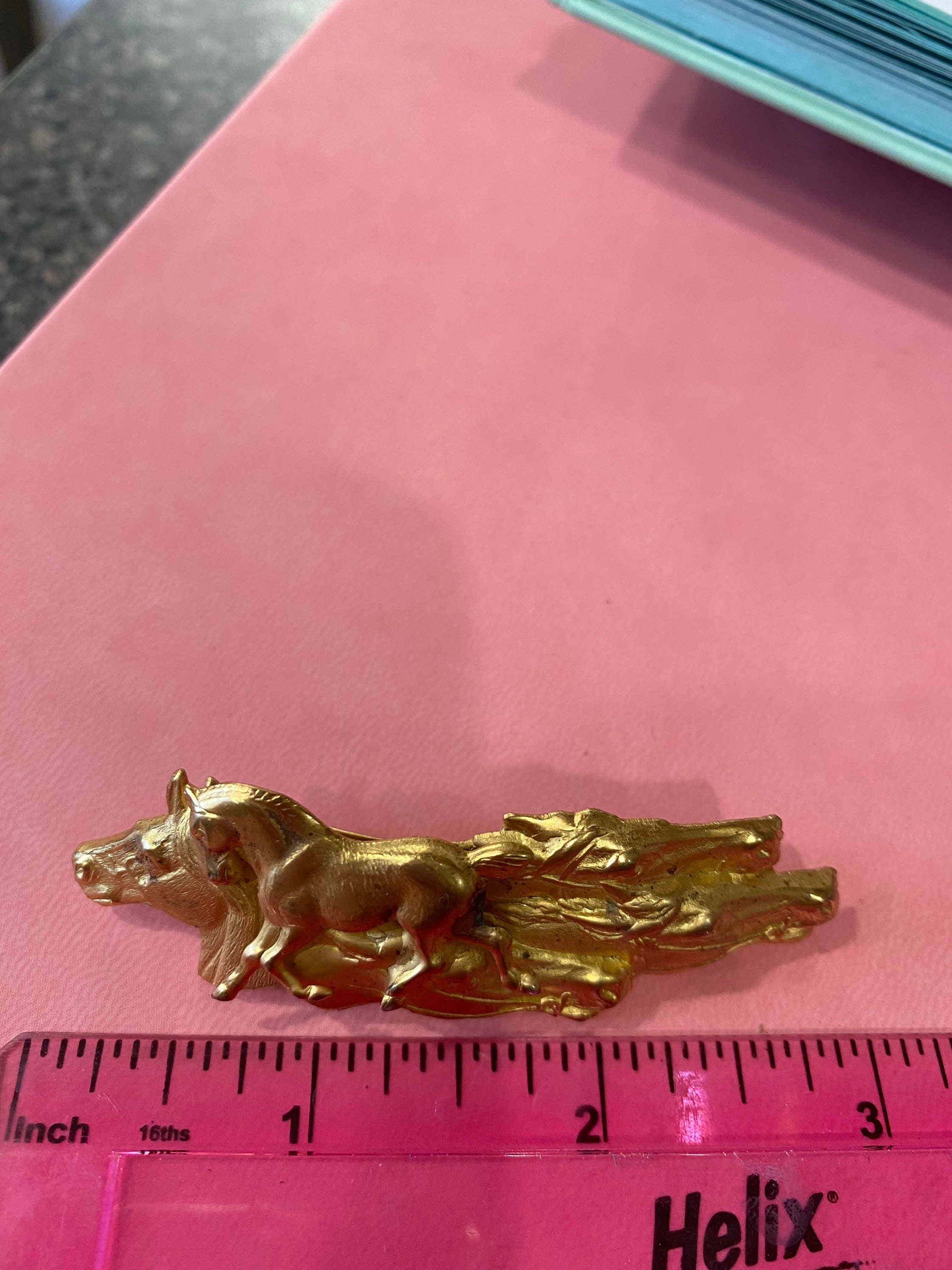 Vintage Brass French Equestrian Horses Barrette - Etsy display picture 1