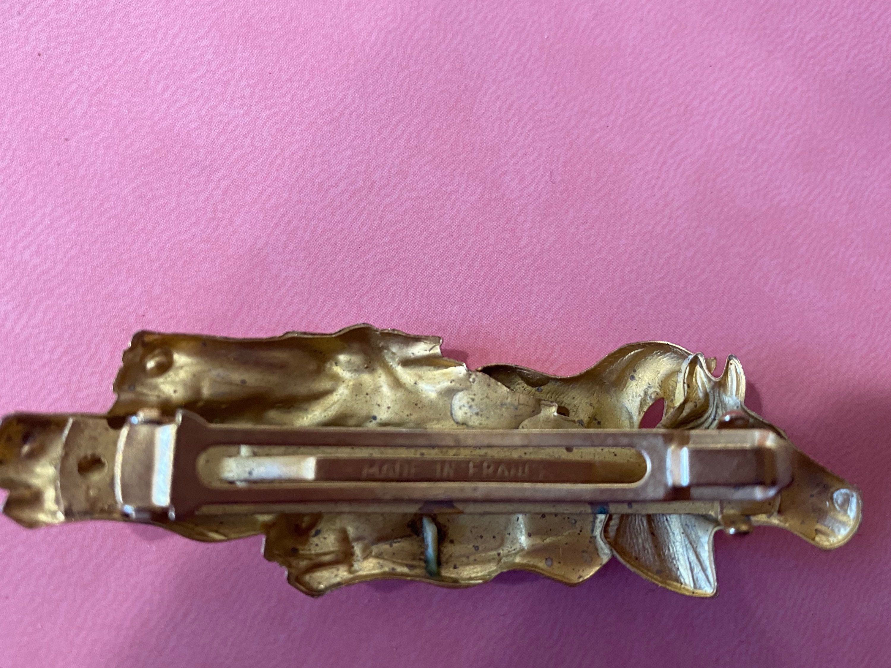 Vintage Brass French Equestrian Horses Barrette - Etsy display picture 3