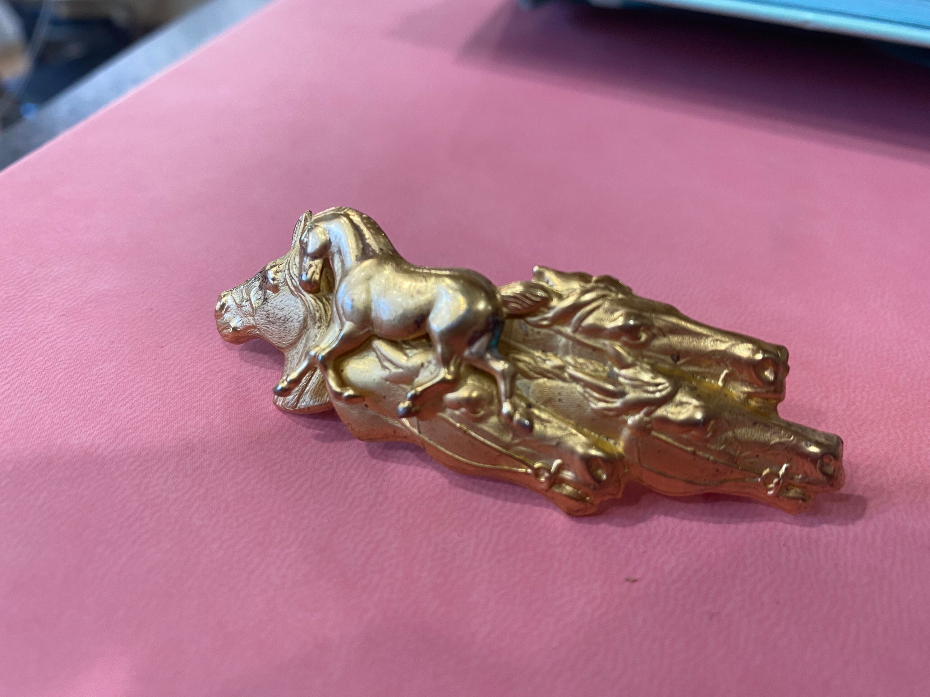 Vintage Brass French Equestrian Horses Barrette - Etsy display picture 2