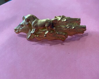 Vintage Brass French Equestrian Horses Barrette
