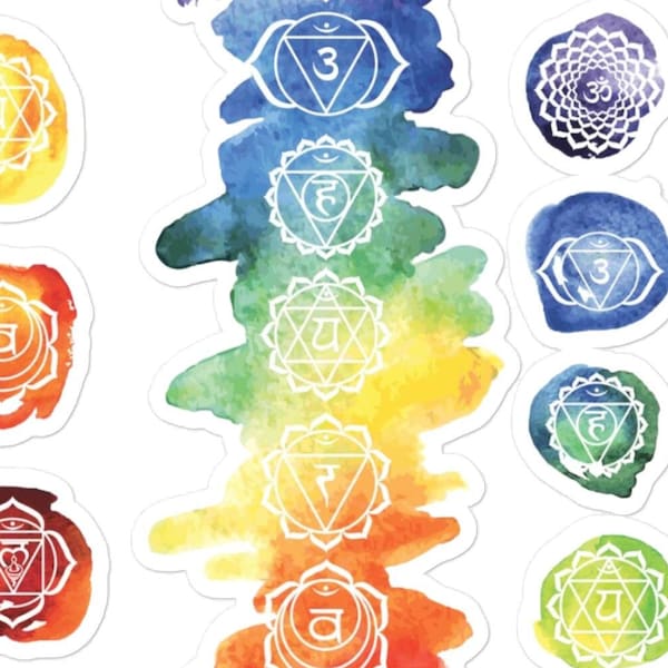 7 Chakra Sticker Sheet - Chakra Symbol Stickers - Muladhara Ajna Sahasrara Manipura Chakra Stickers - Vinyl Stickersheet - Spiritual Sticker