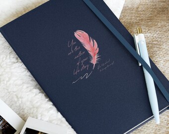 Feather Pen "You are the Author of Your Life Story" Hardcover Journal - Affirmation Journal, Anti Planner, Mental Health Journal, Gratitude