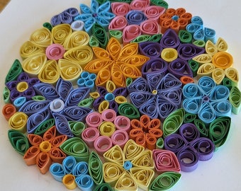 Quilled Flower Mandala Wall Art - Unique Flower Gift - Spring Floral Quill Art - Floral Art Work - Spring Flower Filligree Art - 3D Flowers