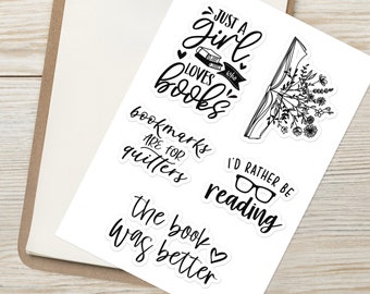 Bookish Sticker Bundle - Book Nerd Sticker Set - Book Quote Stickersheet - Well Read Woman Sticker Sheet, Booktrovert Book Lover Stickers