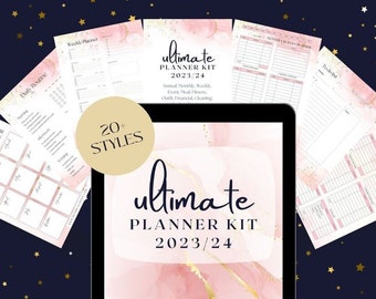 Printable Healthy Life Wellness Planner Bundle - Pink Crystal, Gold Foil - Crystal Planner Worksheets - Digital Wellness Life Planner Kit