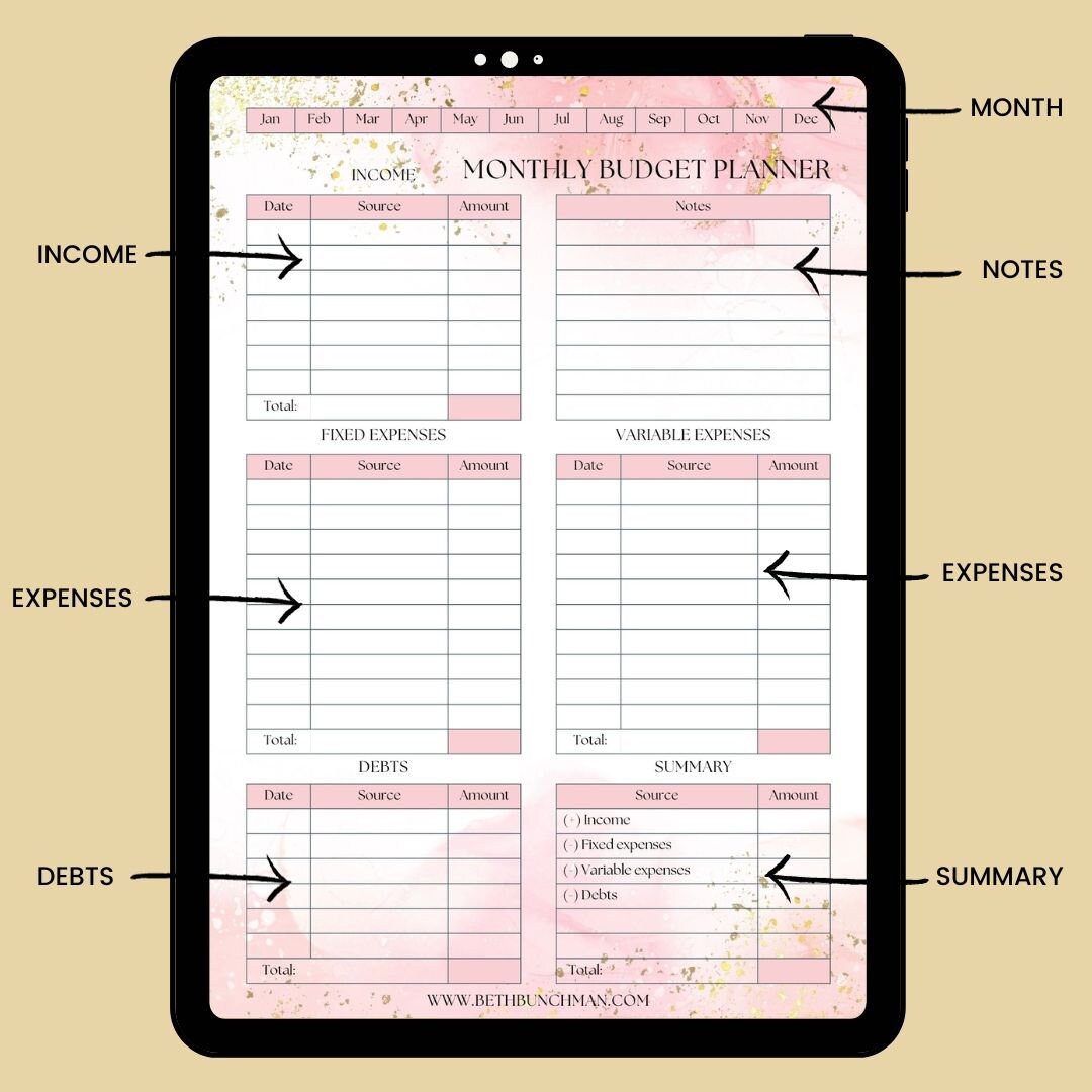 Printable Healthy Life Wellness Planner Bundle Pink Crystal, Gold Foil ...