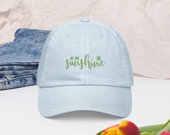 Inspirational Message Hat, Be the Sunshine Baseball Hat, Pastel Baseball Cap, Pastel Embroidered Hat, Feminine Summer Cap Embroidery Sun Hat