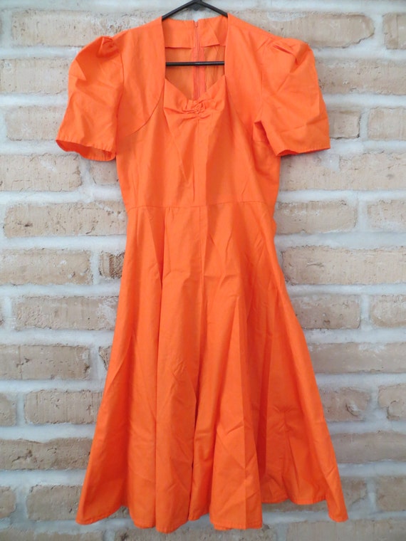 Vintage Orange Flared Party Dress - image 1