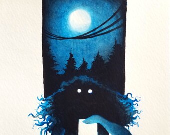 Watercolor Forest at Night