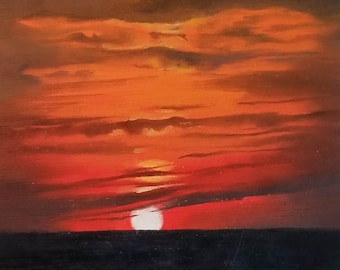 original oil painting Red Sunrise
