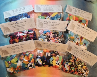 Handmade Fleece Cat Toy Assortment Packs- cigars, doughnuts,moppies, silvervine chew bars, rockets, pom poms (assorted colors)