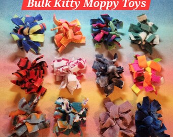Handmade Fleece Cat Toys 12ct Bulk Packs, Kitty Moppies, Kitty Knottys, Feline Flowers, Small Pom Poms, and Large Poms Poms