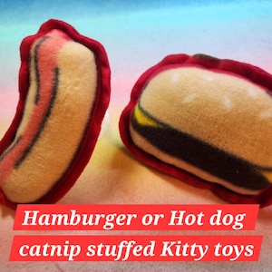 Handmade Fleece Crinkle Catnip Hot Dog or Hamburger Cat Toys
