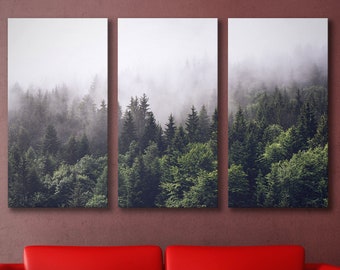 Forest wall art Misty forest landscape Forest in fog Pine forest Trees in fog, Foggy forest photography Large forest art Forest print set