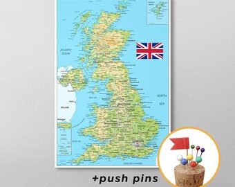 United Kingdom map Political map British Isles map of great britain Great britain map of uk custom map push pin map personalised map