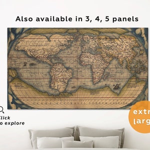 Large Vintage World Map, Antique world map canvas wall art, old map print Vintage map print Large vintage map art old world map wall art image 1