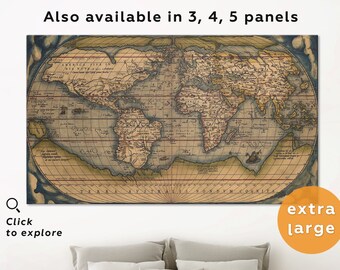 Extra Large Vintage World Map canvas print, Large old world map wall art print canvas, Brown world map, Antique world map canvas home decor