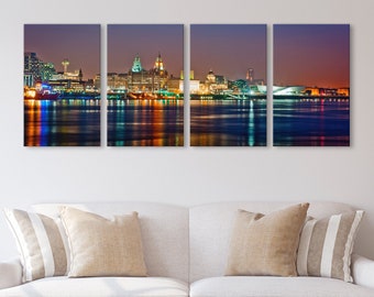 Large Liverpool skyline canvas Liverpool cityscape wall art Liverpool print Liverpool Set of 3 4 5 panels Bedroom and office wall decor