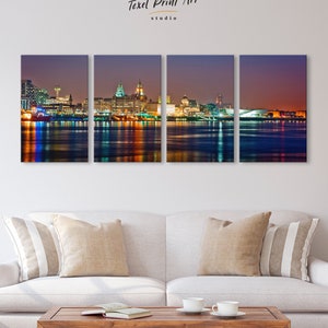 Large Liverpool skyline canvas Liverpool cityscape wall art Liverpool print Liverpool Set of 3 4 5 panels Bedroom and office wall decor image 1