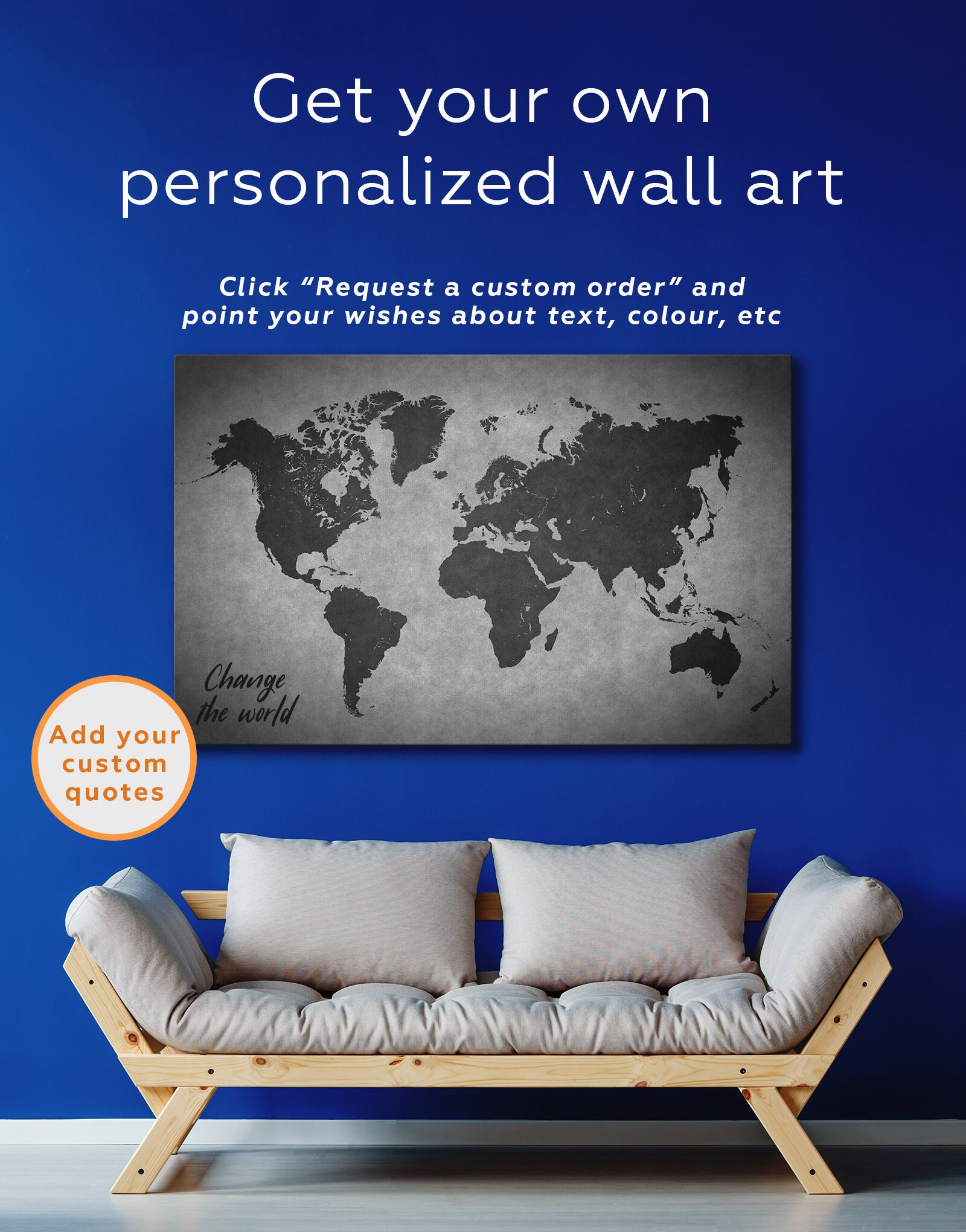 Dark Gray World Map Wall Art Black and Gray Map Print 3 Panel Etsy