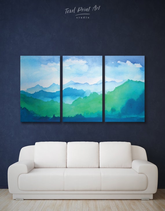 Watercolor Mountains Blue Ridge Mountains Ombre Mountain Art - Etsy