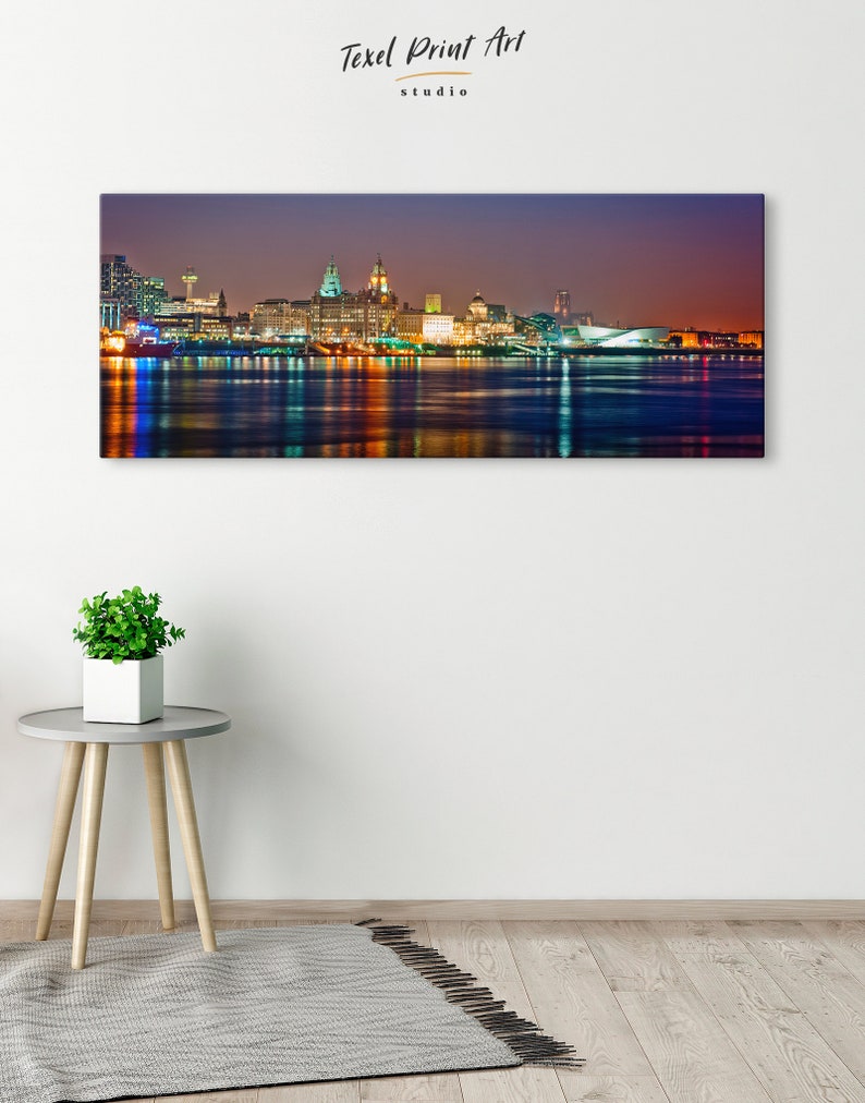 Large Liverpool skyline canvas Liverpool cityscape wall art Liverpool print Liverpool Set of 3 4 5 panels Bedroom and office wall decor image 4