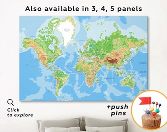 Extra large world map with pins Push pin travel map with pin board Custom world map wall art Travel map canvas Home and office decor