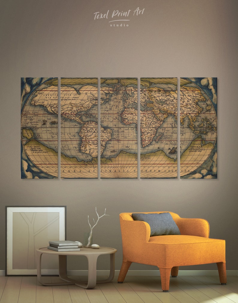 Large Vintage World Map, Antique world map canvas wall art, old map print Vintage map print Large vintage map art old world map wall art image 5