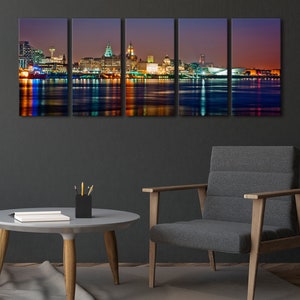 Large Liverpool skyline canvas Liverpool cityscape wall art Liverpool print Liverpool Set of 3 4 5 panels Bedroom and office wall decor image 6