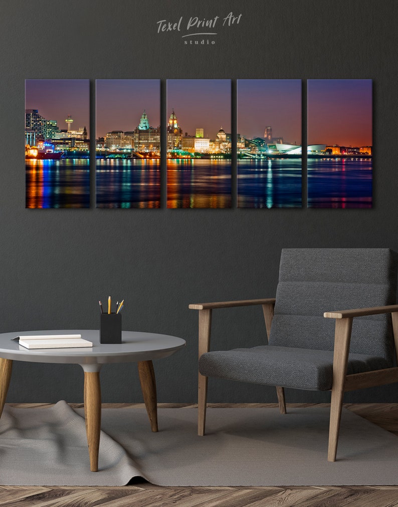 Large Liverpool skyline canvas Liverpool cityscape wall art Liverpool print Liverpool Set of 3 4 5 panels Bedroom and office wall decor image 6