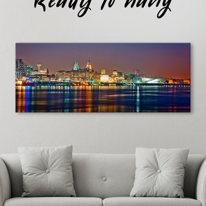 Large Liverpool skyline canvas Liverpool cityscape wall art Liverpool print Liverpool Set of 3 4 5 panels Bedroom and office wall decor image 3